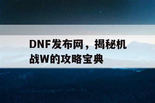 DNF发布网，揭秘机战W的攻略宝典